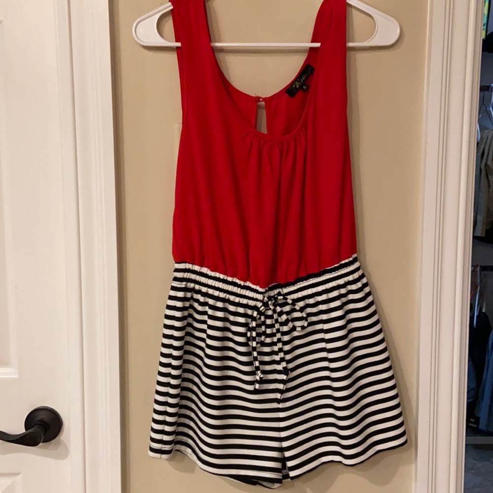 Red, black and white romper